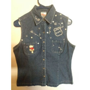 Disney Store Winnie the Pooh Hunny Pot Button Up Vest Women's Blue Denim Size M